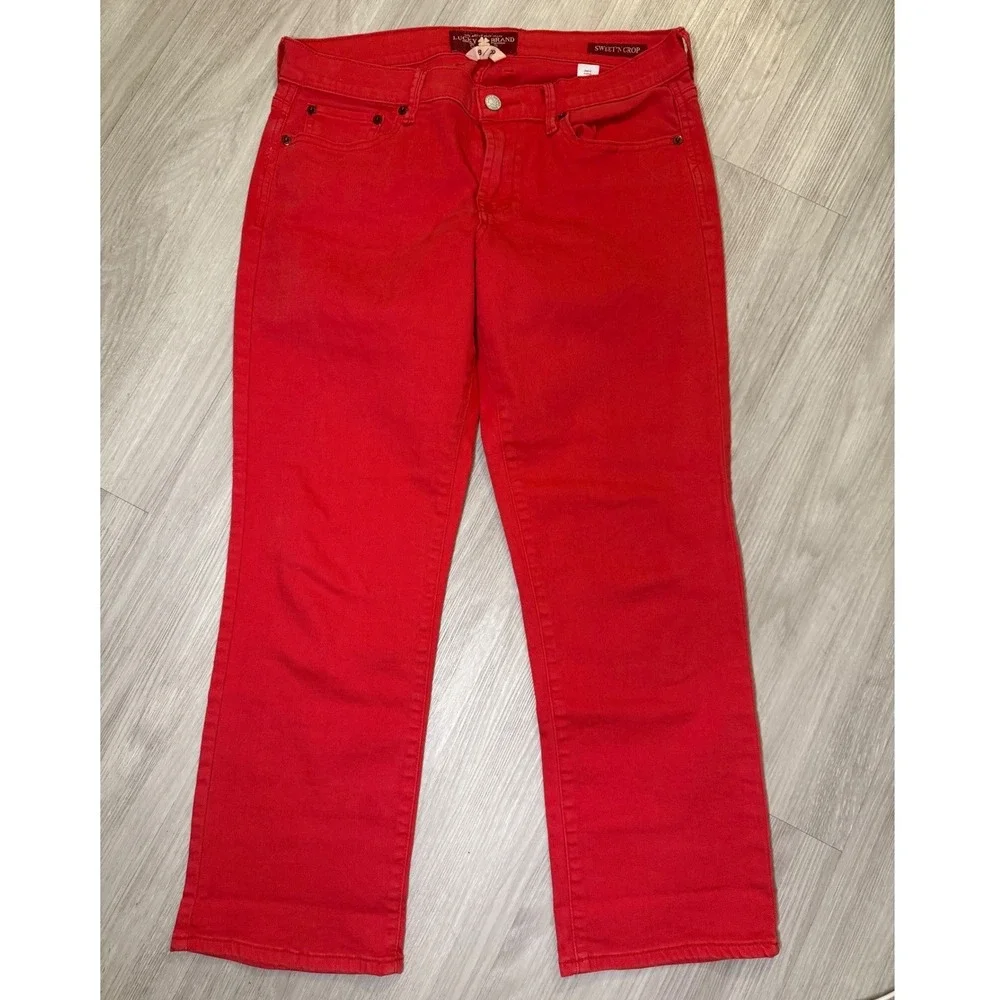 Lucky Brand Sweet N Crop Red Straight Leg Cropped Jeans Womens Size 8 29 7WC1010